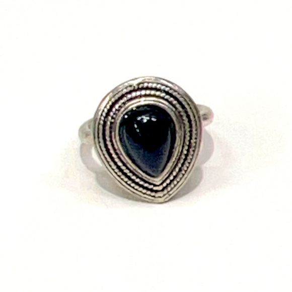 Victorian Vintage Like Black Ónix Faux Stone Silver plated Size 6.5 - Picture 1 of 5